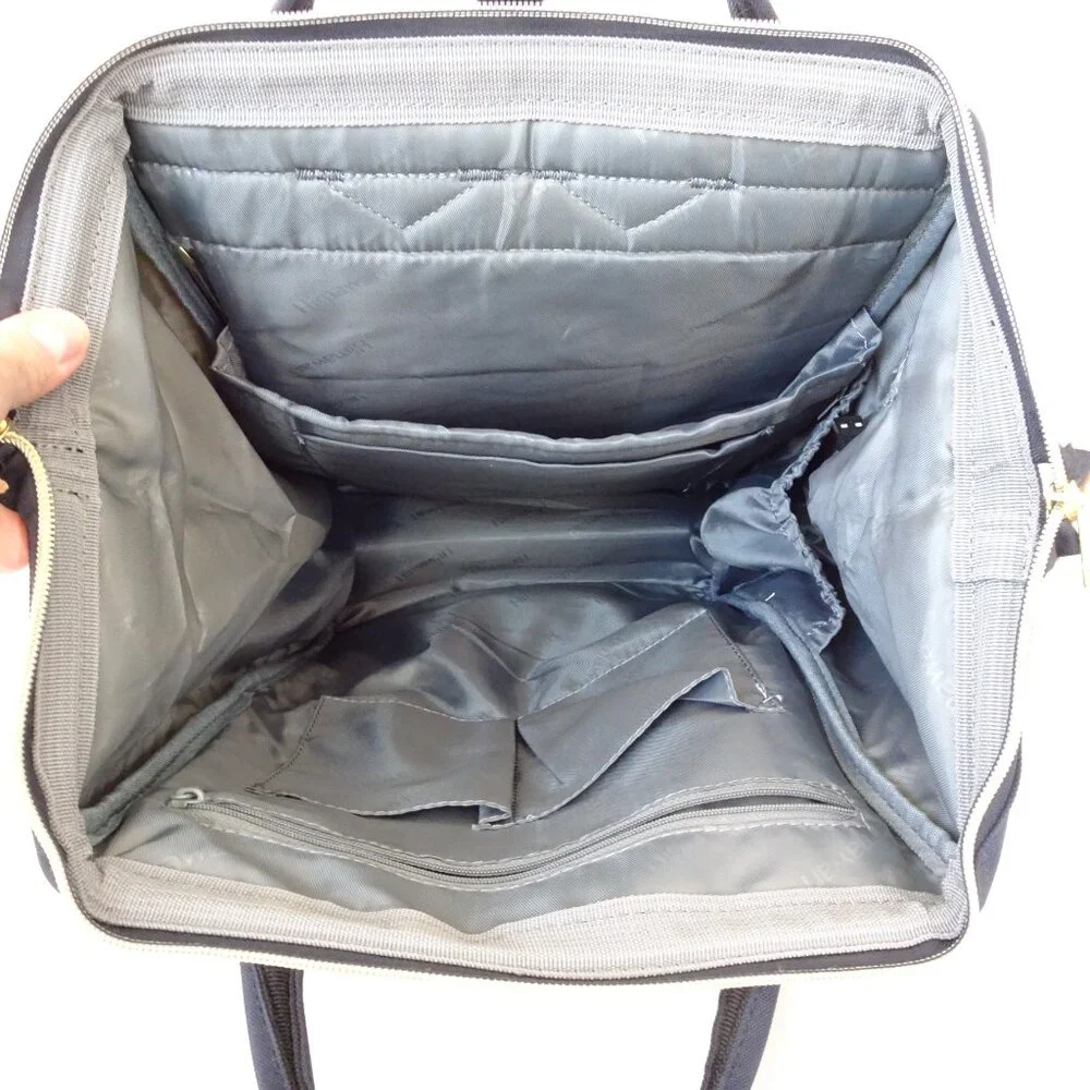 Himawari‎ Red, White & Blue Canvas Laptop Backpack USB Port Inner Pockets